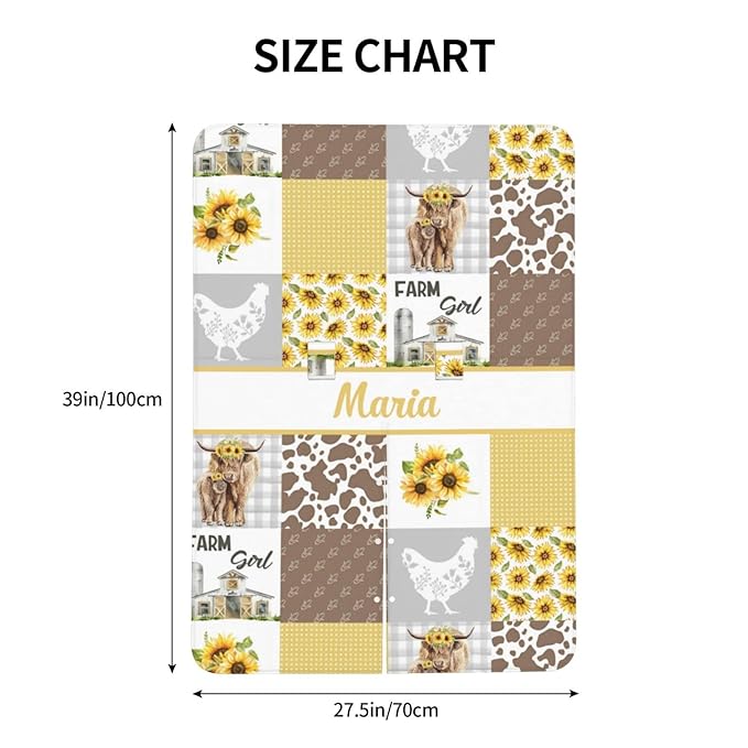 Personalized Baby Car Seat Canopy for Boys Girls, Custom Name, Sunflower Cow Pattern, Water Resistant, Polyester, Car Seat Cover