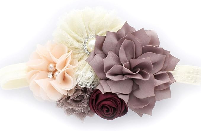 My Lello Shabby Fabric Flower Cluster Headbands Baby - Girls - Toddler Stretchy Elastic