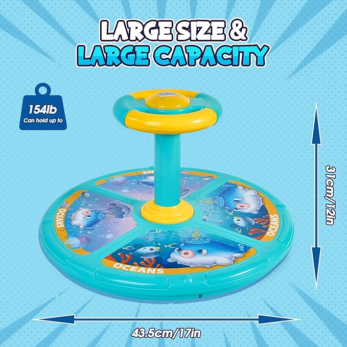 GODELAIF Sit and Spin, Christmas Birthday Gift Toddlers Sit and Spin Toy for 1-2 3 4 Years Old Girl Boy, 360° Ocean Interactive Sensory Spinning Toys for Ages 2-10 Kids LED & Sound with Free Stickers