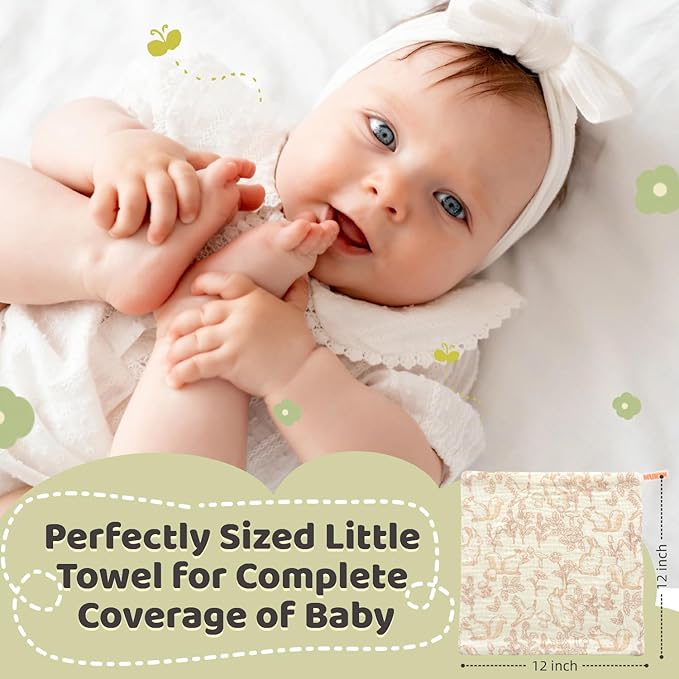 MUKIN Baby Washcloths, Natural Cotton Face Towels, 15 Pack, 10x10 inches
