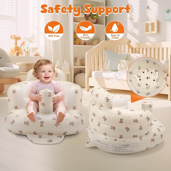 Inflatable Baby Seat for 3-36 Months, Back Support, Built-in Air Pump, Learning to Sit, Blow Up Floor Seat