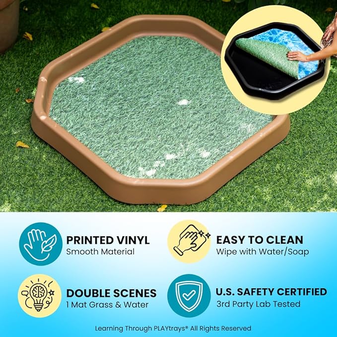 Small Sensory Play Mat – Double Sided Grass & Water Tuff Tray Insert (Fits 27.5" Tuff Tray, Tray Not Included)