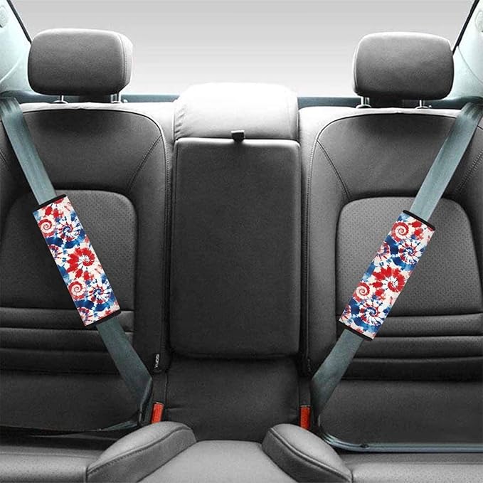 Car Seat Belt Cover Pad,Soft Comfortable Shoulder Seatbelt Pads Cushions for Adults and Children Universal Fit Auto Decor,American Tie-Dye