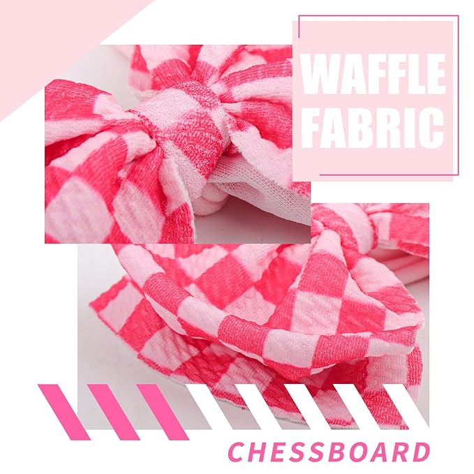 YanJie 3PCS 4.5’’ Checkered Bows for Baby Girls Headbands Hot Pink Headband Pink Hair Accessories for Girls Newborn Girl Clothes Baby Girl Outfits