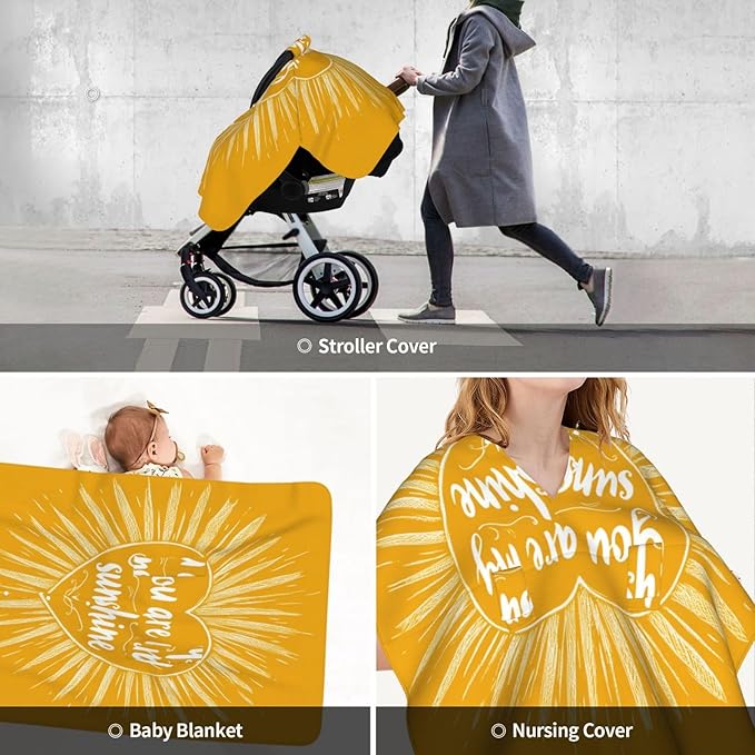 Heart-Shaped Sun You are My Sunshine Car Seat Covers for Babies, Infant Car Seat Canopy, Mom Nursing Breastfeeding Covers, Warm Carseat Canopy for Newborn