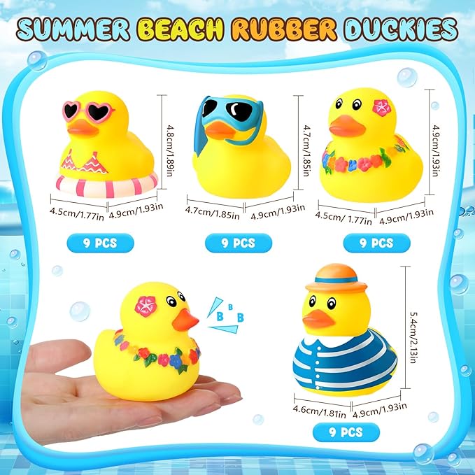 Honoson 36 Pcs Summer Beach Rubber Duckies Bulk Mini Rubber Duck Bath Toys Float Bathtub Ducky Cute Squeaky Ducky for Classroom Carnival Summer Birthday Baby Shower Party Favor (Yellow Series)