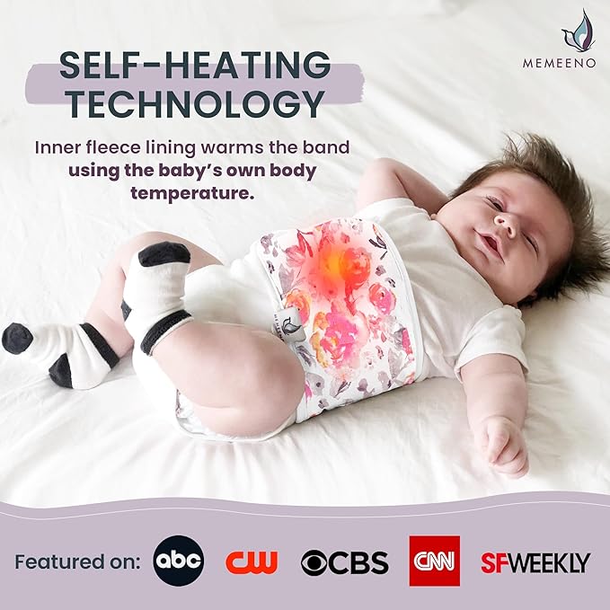 MEMEENO Baby Belly Band for Gas and Colic Relief - Heating Pad, Tummy Wrap for Infants and Newborns, Floral