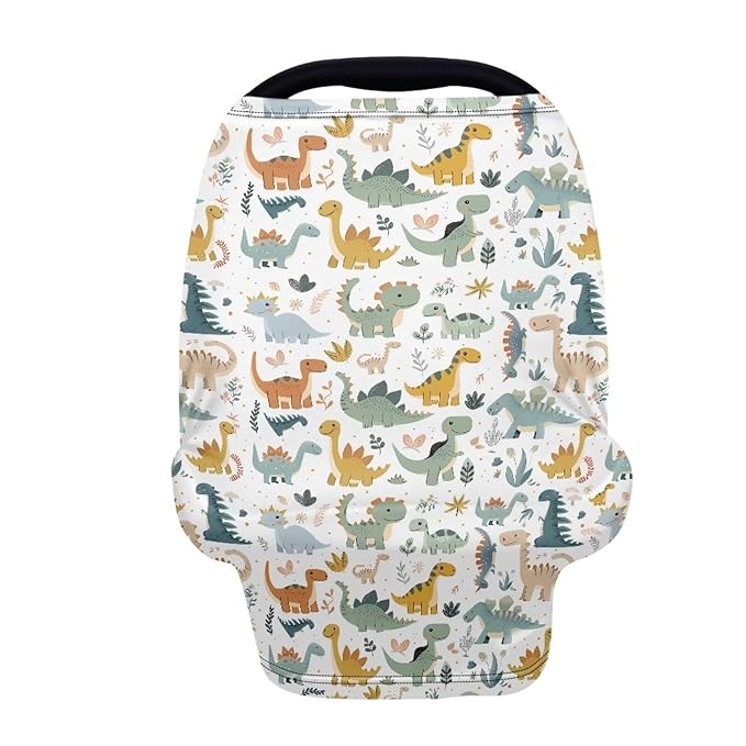 GIFTPUZZ Dinosaurs Child Stretchy Baby Car Seat Cover, Multiuse Nursing Breastfeeding Covers, Shopping Cart/High Chair/Stroller Canopy, Infant Full Protection Baby Car Seat Canopies for Boys Girls