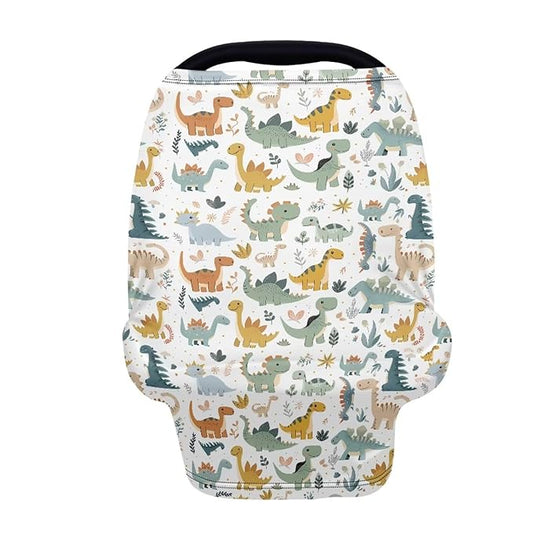 GIFTPUZZ Dinosaurs Child Stretchy Baby Car Seat Cover, Multiuse Nursing Breastfeeding Covers, Shopping Cart/High Chair/Stroller Canopy, Infant Full Protection Baby Car Seat Canopies for Boys Girls