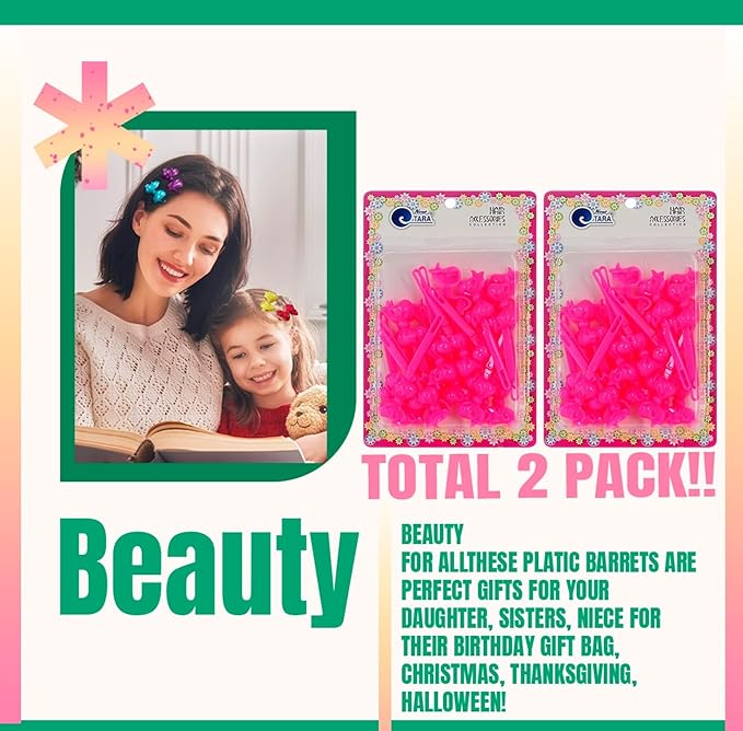 Classics Self Hinge Hair Barrettes for Girls Plastic Hair Barrettes for Baby bow Girl Barrettes 80s 90s Bow Cartoon Design Hair Pins for Baby Girls Toddlers total 40 count (HOT PINK)