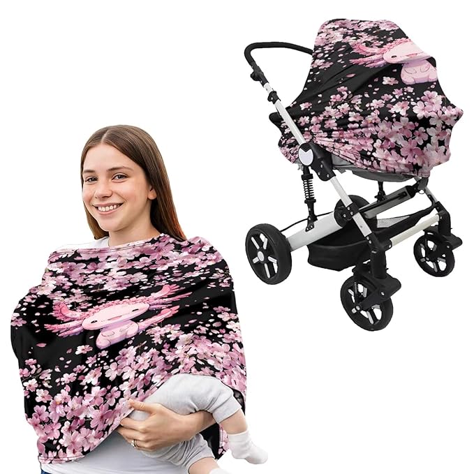 Axolotl Baby Carseat Canopy Stretchy Carrier Covers for Stroller/Shopping Cart Nursing Pillow Cover for Baby Boy Girl Newborn 2PCS Cherry Blossom
