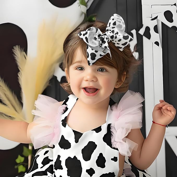 Moo Cow Print Hair Bow for Girls Cowgirl Accessories Infant Toddler Kids Teen Baby Girl Hair Clips Black and White Alligator Hairpins