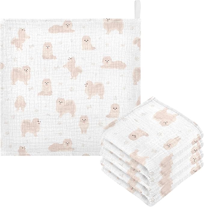 vvfelixl Baby Cotton Washcloths Pomeranian German Spitz Infants Bath Towel for Unisex Puppy Face Towels for Newborn, Natural Baby Wipes Delicate Skin, 11.8 X 11.8 inch, one sizex5