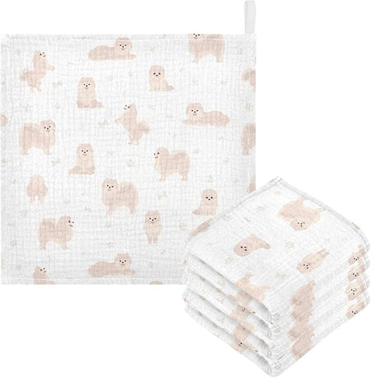 vvfelixl Baby Cotton Washcloths Pomeranian German Spitz Infants Bath Towel for Unisex Puppy Face Towels for Newborn, Natural Baby Wipes Delicate Skin, 11.8 X 11.8 inch, one sizex3