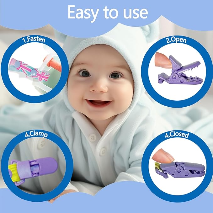 Pacifier Clip Holder Baby Girls and Boys,Neutral Binky Clips with One-piece Design for Baby Shower -2 Packs