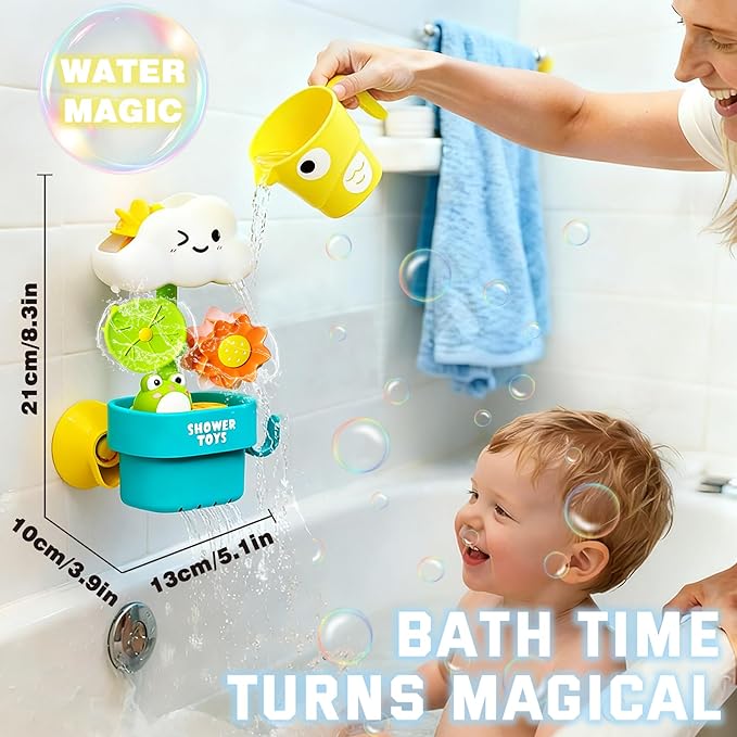 Bath Toys for Toddlers 1-3, Cloud Rain Watering Toy with Rising Frog & Spinning Lotus - Interactive Sensory Play for Bathtub, Educational Gift for Baby Boys Girls 18M+