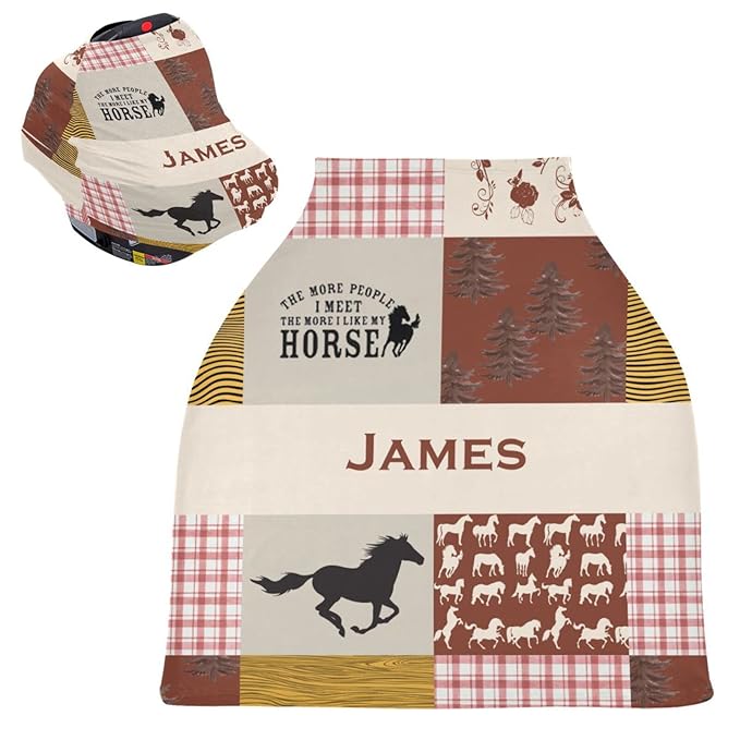 Personalized Baby Car Seat Cover for Girls Boys, Custom Western Horse Nursing Covers for Breastfeeding, Customized Infant Stroller Canopy, Baby Carseat Cover for Newborn, Car Seat Canopies