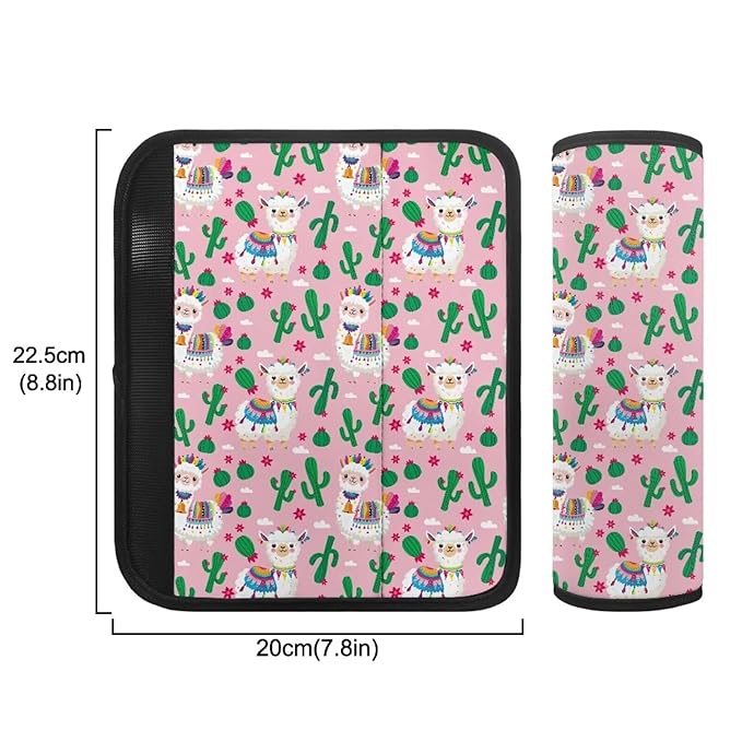 Biyejit Alpaca Cactus Car Seat Belt Cover Pad, Car Safety Seat Belt Strap Shoulder Pad for Adults and Children, Suitable for Car Seat Belt, Backpack, Shoulder Bag, Set of 2