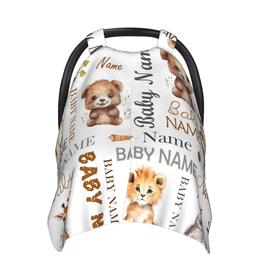 Personalized Baby Car Seat Cover Winter Custom Minky Carseat Cover Boy Girls with Name Woodland Carseat Canopy Customized Car Seat Canopy Infant Carrier Covers Nursing Cover Toddler Blanket