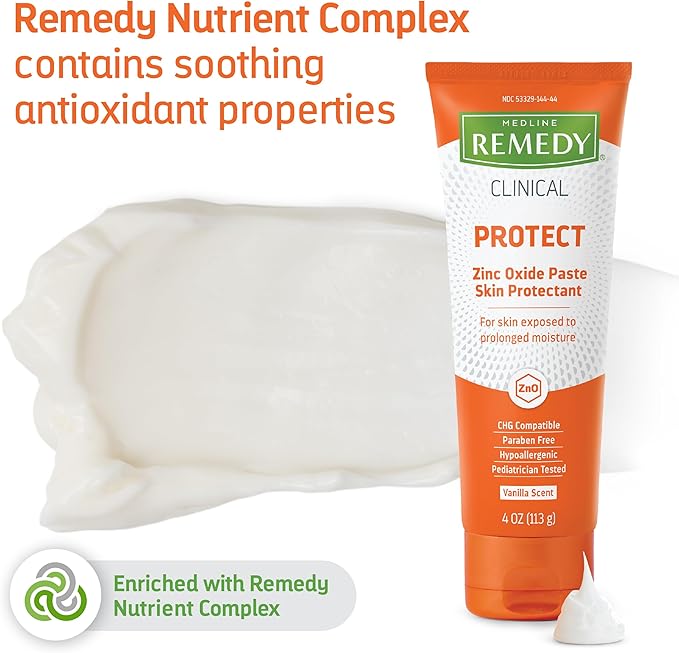Medline Remedy CLINICAL Zinc Oxide Paste Skin Protectant (4 oz Tube), 12 Count, Vanilla Scent, Diaper Rash Cream, Incontinence Care, Wetness Protection, Paraben Free, Hypoallergenic, Adults, Children