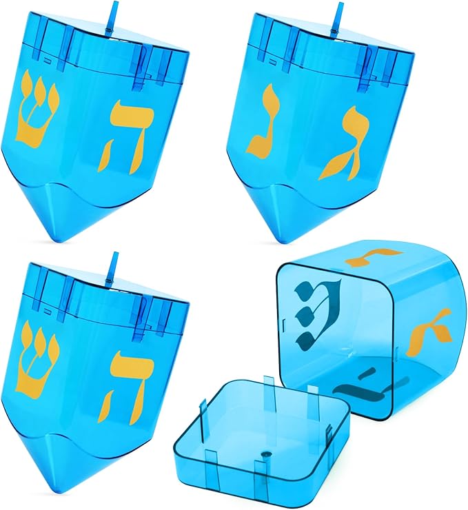 Large Fillable Dreidels for Hanukkah, Pack of 4 Plastic Dreidels Bulk, Blue Large Dreidels That Bring Joy and Tradition to Every Celebration