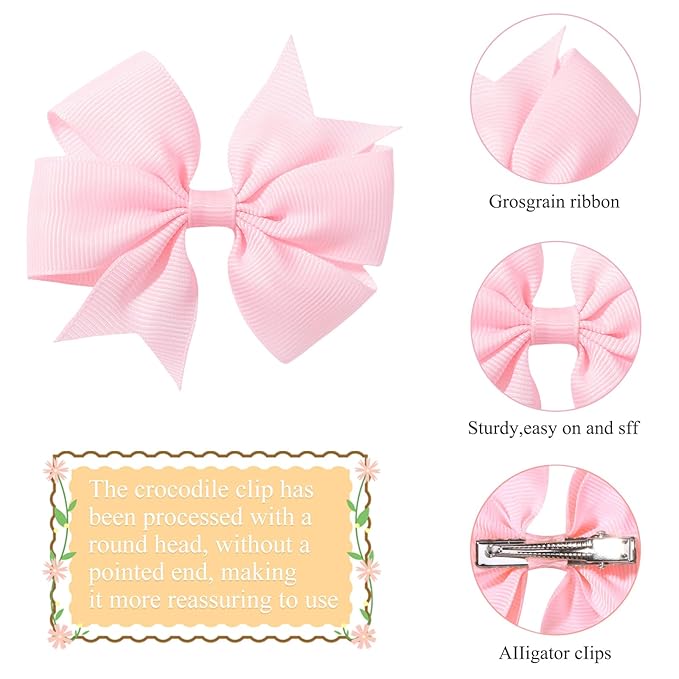 Choicbaby 3 Inches Hair Bows for Girls Pink Grosgrain Ribbon Pinwheel Hair Clips Toddler Bows Hair Clips for Birthday Baby Shower Gifts 6 Pack Photo Props