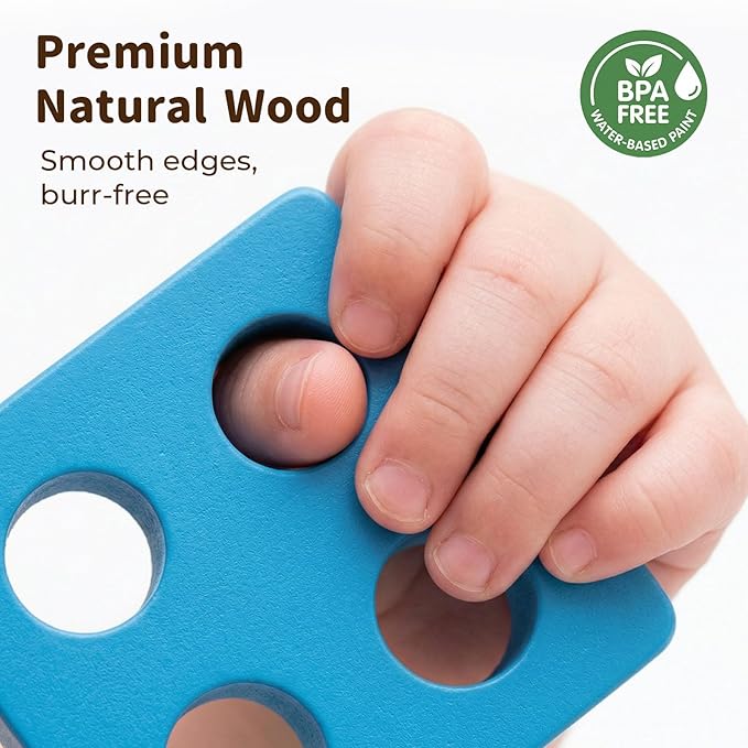 LovesTown Stacking and Sorting Learning Puzzles, Montessori Wooden Sensory Toys for Toddlers, 20 PCS