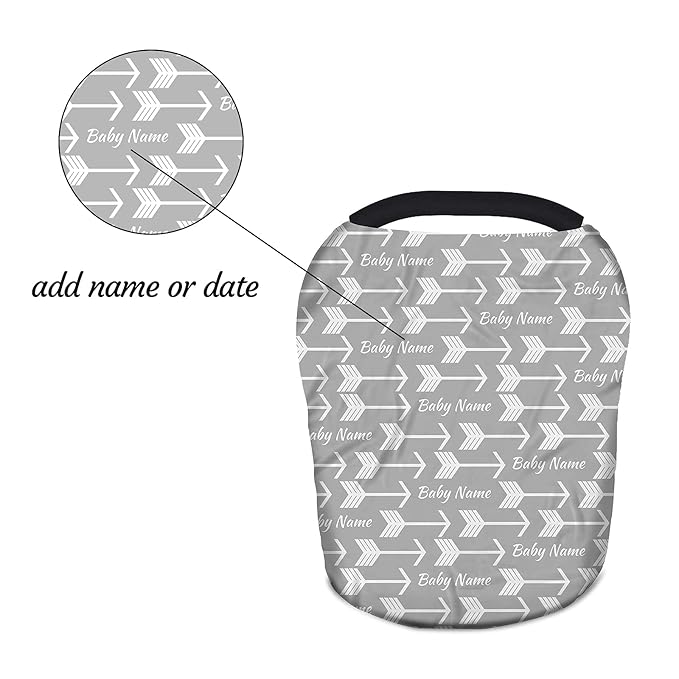 Personalized Arrow Baby Car Seat Covers with Name, Custom Nursing Cover Breastfeeding Scarf Soft Breathable Stretchy Coverage, Infant Stroller Cover for Boys Girls