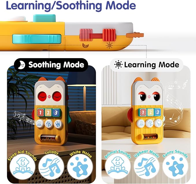 HOLA Toys for 1 Year Old Boys & Girls, Owl Phone Baby Toys 6-12 Months, Learning/Soothing Mode Musical Infant Toy with Lullabies, Fine Motor Skills Sensory Toy for Travel, Easter Basket Stuffers