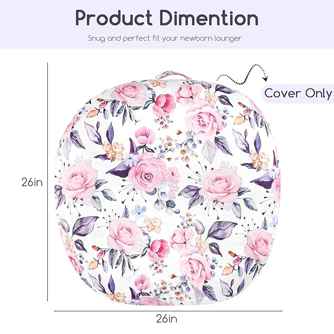 Newborn Lounger Cover for Boys Girls, Soft Comfortable Baby Lounger Cover 1 Pack Reversible Removable Fleece Slipover for Infant Lounger Pillow, Stylish Floral (Cover Only)