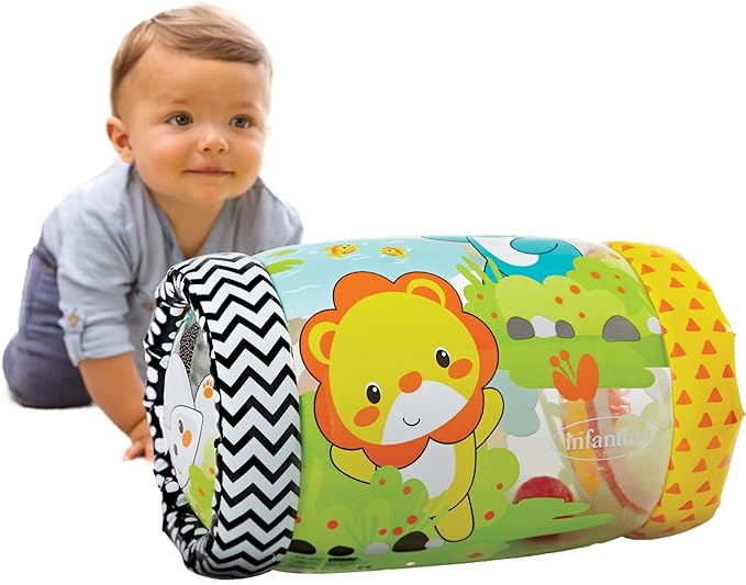 Infantino Jungle Peek & Roll - Encourages Crawling, Inflatable Activity Toy with Bouncing Balls Inside, Fun & Friendly Animal Characters, Helps Gross Motor Skill Development, for Babies 6M+