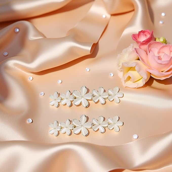 2Pcs Golden Flower Opal Hair Clips Gold Sparkly Wedding Barrettes Fancy Hair Pins Valentines Wedding Prom Engagement Birthday Decorative Accessories for Women Girls Thick Fine Hair,Clips and Barrettes