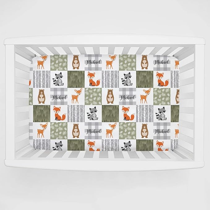 Personalized Pack 'n Play Sheets - Custom Baby Crib Sheets for Boys & Girls, Fitted Sheet with Soft, Breathable Woodland Animals Material