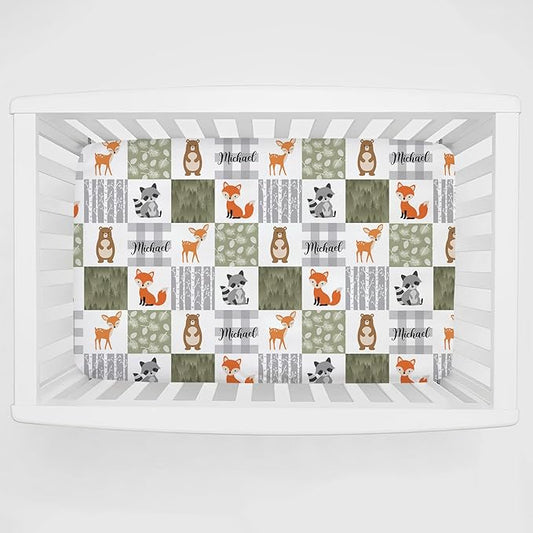 Personalized Pack 'n Play Sheets - Custom Baby Crib Sheets for Boys & Girls, Fitted Sheet with Soft, Breathable Woodland Animals Material
