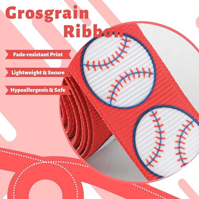 YanJie 2pcs 4'' Baseball Red Bow for Baby Girl Hair Clips Softball Grosgrain Ribbon Hair Accessories Alligator Clips for Toddler Teen Girls