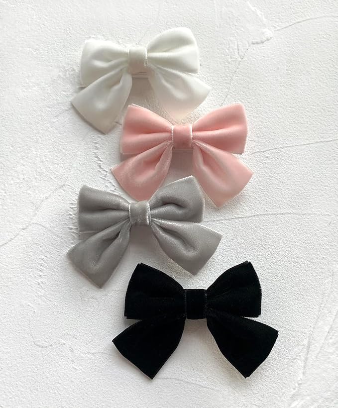 Cherssy Velvet Hair Bow Clips for Little Girls, 10pcs Boutique Fully Lined Hair Barrettes Accessories for Baby Infants Toddlers School Girls