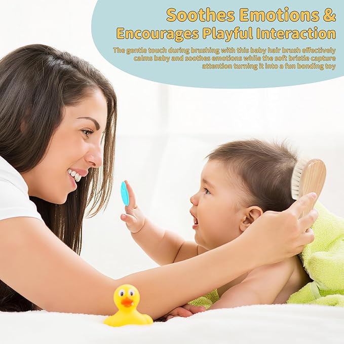 DEBETOOL Cradle Cap Brush and Comb Set with Baby Hair Brush - 3-Piece Wooden Baby Brush Kit for Newborns and Infants