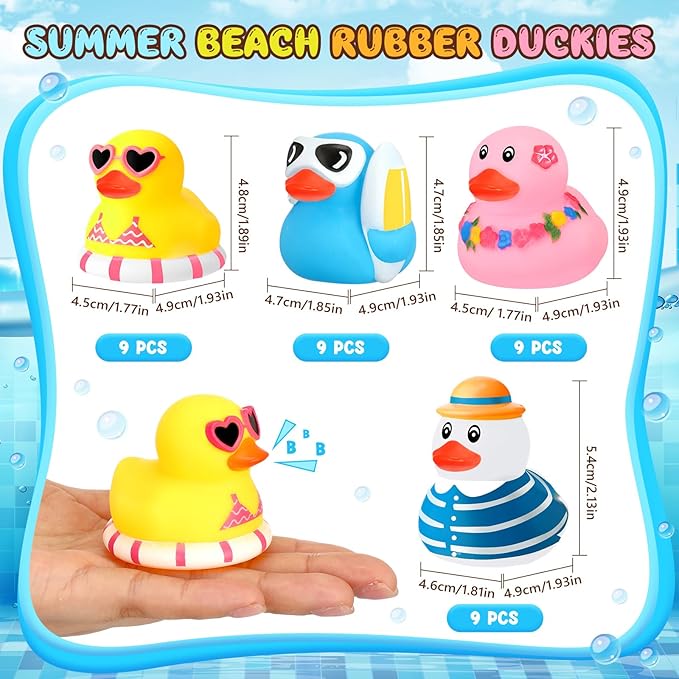 Honoson 48 Pcs Summer Beach Rubber Duckies Bulk Mini Rubber Duck Bath Toys Float Bathtub Ducky Cute Squeaky Ducky for Classroom Carnival Summer Birthday Baby Shower Party Favor (4 Colors)