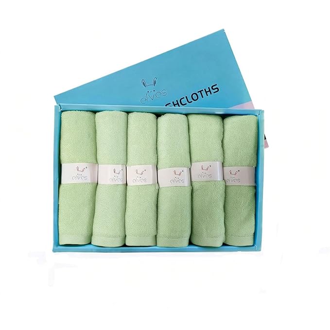 elves Bamboo Viscose Face Cloth - Soft Washcloths for Baby & Adult Sensitive Skin- Organic Wash Clothes 10'' x 10'' - Reusable Makeup Remover Face Towel - Set of 6 (Green)