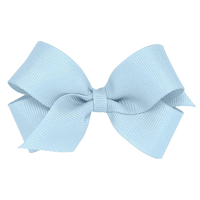 Wee Ones Girls' Classic Grosgrain Hair Bows with Plain Wrap Center, No-Slip Hair Clip, Handmade, Millennium Blue, Mini