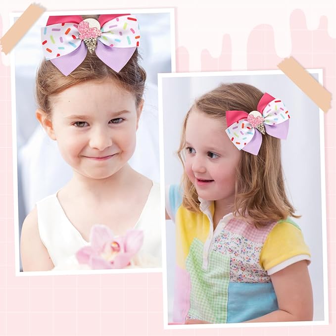 2 Pcs Baby Girl Hair Clips Ice Creams Bow Clips Cute Snap Barrette Thick Thin Hair Accessories for Little Girls Kids Teens Women (Pink)