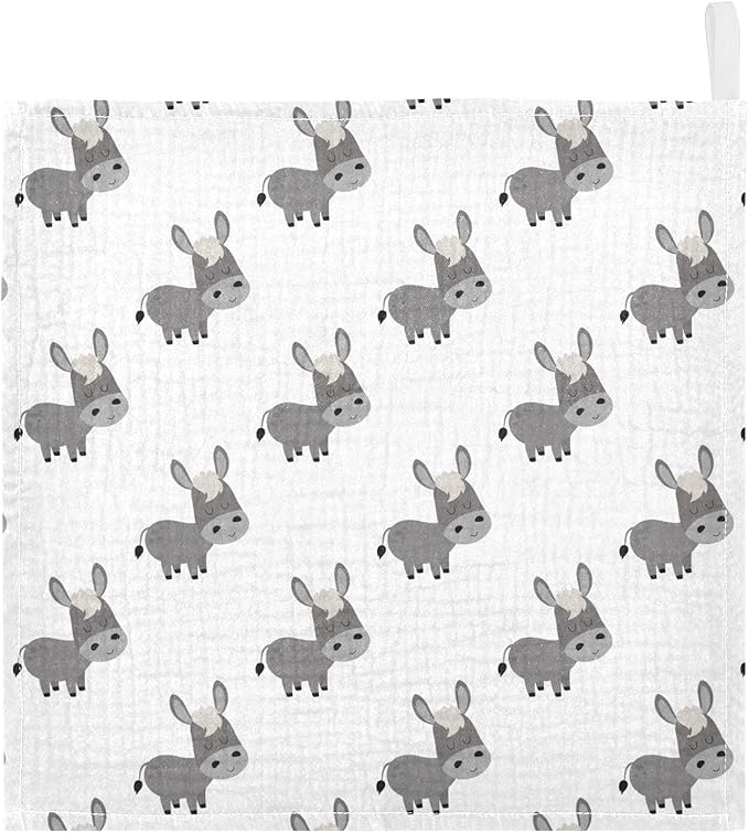 Newborn Face Towel Cute Donkey Soft Cotton Baby Washcloths 11.8 x 11.8 Inch Infants Girls Boys Muslin Burp Cloths 5 Pack