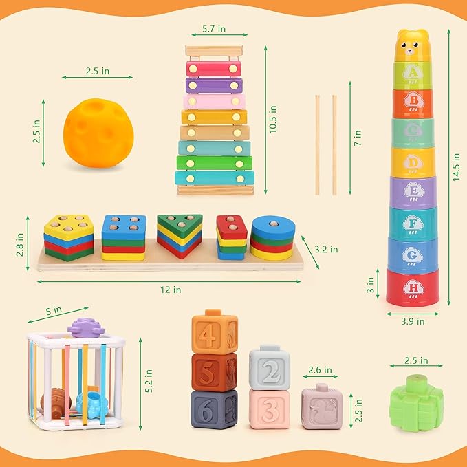 6 in 1 Montessori Baby Toys 6-12-18 Months Infant Sensory Developmental Toys Set, Toddler Gift Early Learning Baby Toys for 1 Year Old Boys Girls