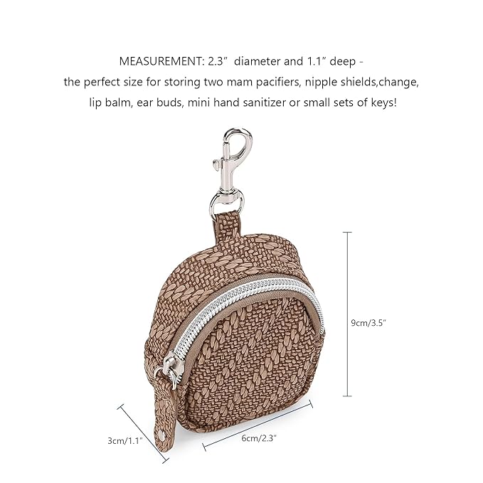 MOMIGO Pacifier Case Bag - Pacifier Holder with Clip for Diaper Bag Stroller Purse Charm, Holds 2 Pacifiers Outdoor Travel (Brown)