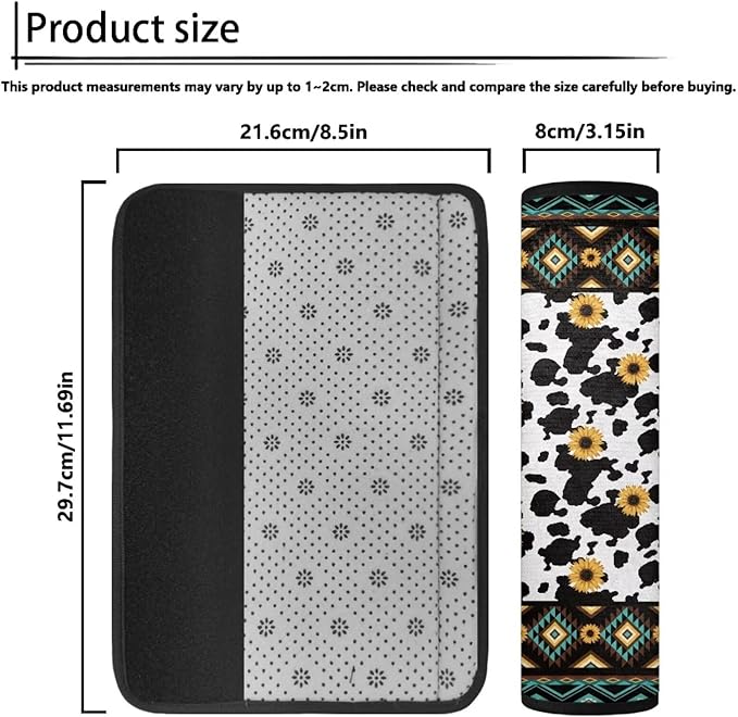 Navajo Seat Belt Cover Pad 2 Packs Cow Pattern Sunflower Seat Belt Cushions Pads Soft Car Seat Strap Pads Easy to Clean Shoulder Protectors for All Car Seat Stroller Unisex Universal