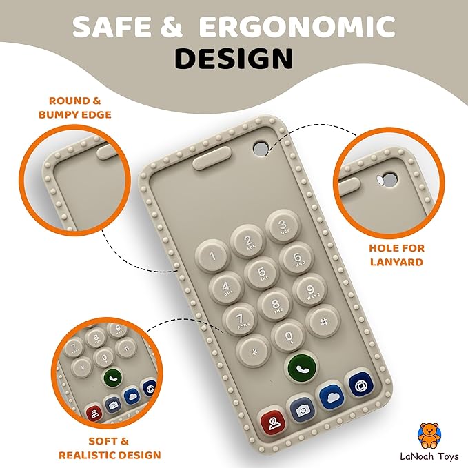 Baby Cellphone Teether: Soft BPA Free Teething Toy, Provides Relief for Your Little one While They are Teething. Gum Relief. Chew Toys (Beige)