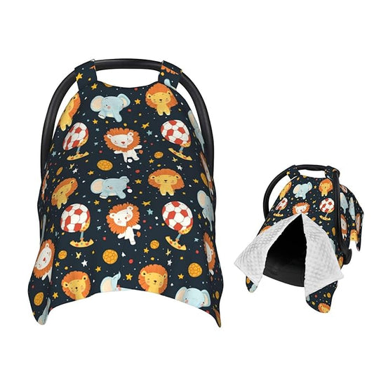 Little Elephant and Lion Baby Car Seat Canopy and Nursing Cover for Breastfeeding Multi-Use Cover Lightweight Infant Stretchy Carrier Carseat Winter Cover for Newborn Girls Boys
