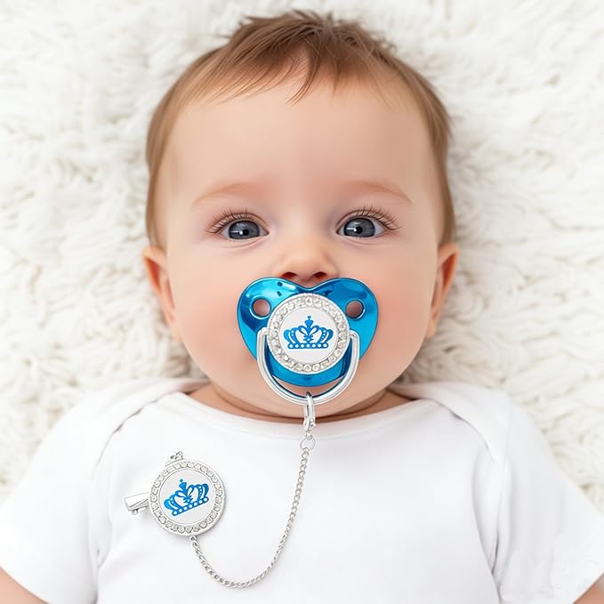 Bling Baby Gift Pacifier BPA Free M(6-18m)，Luxury Box Package Newborn Rhinestone Pacifier with Metal Chain Clip (Gold Heart)