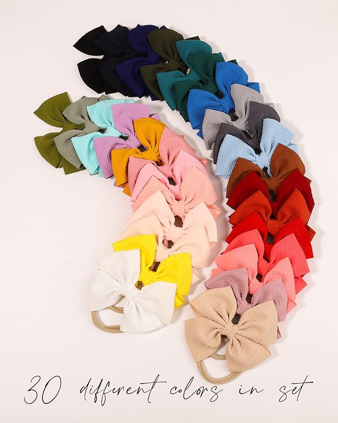 jollybows 30pcs Baby Girls Hair Bows Headband Nylon Hair Band Elastic Hair Accessories for Kids Infants Toddlers