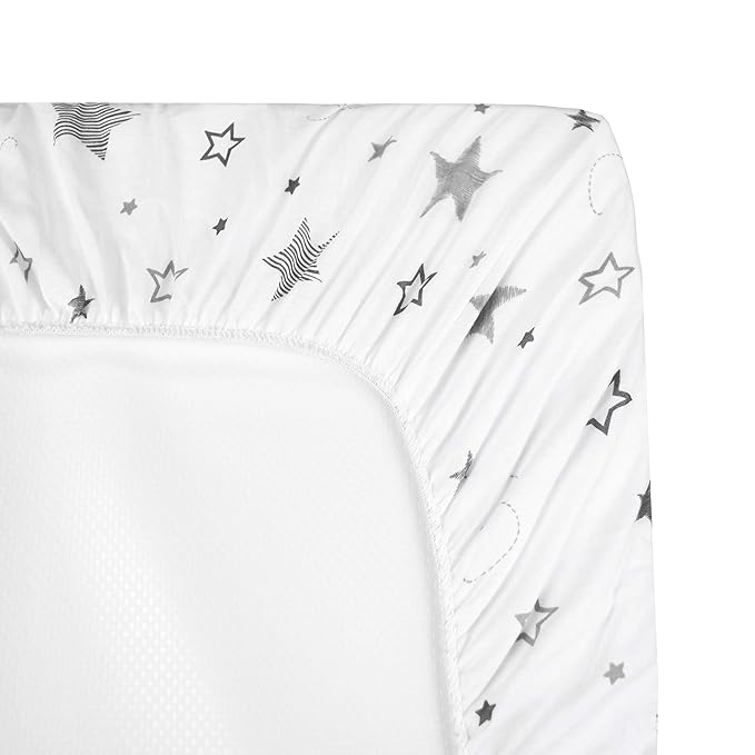 TL Care 100% Natural Cotton Fitted Pack and Play Sheet 39" x 27" - Soft & Breathable Pack N Play Sheet for Playpen, Playard & Mini Crib Mattress, Super Stars, for Boys & Girls